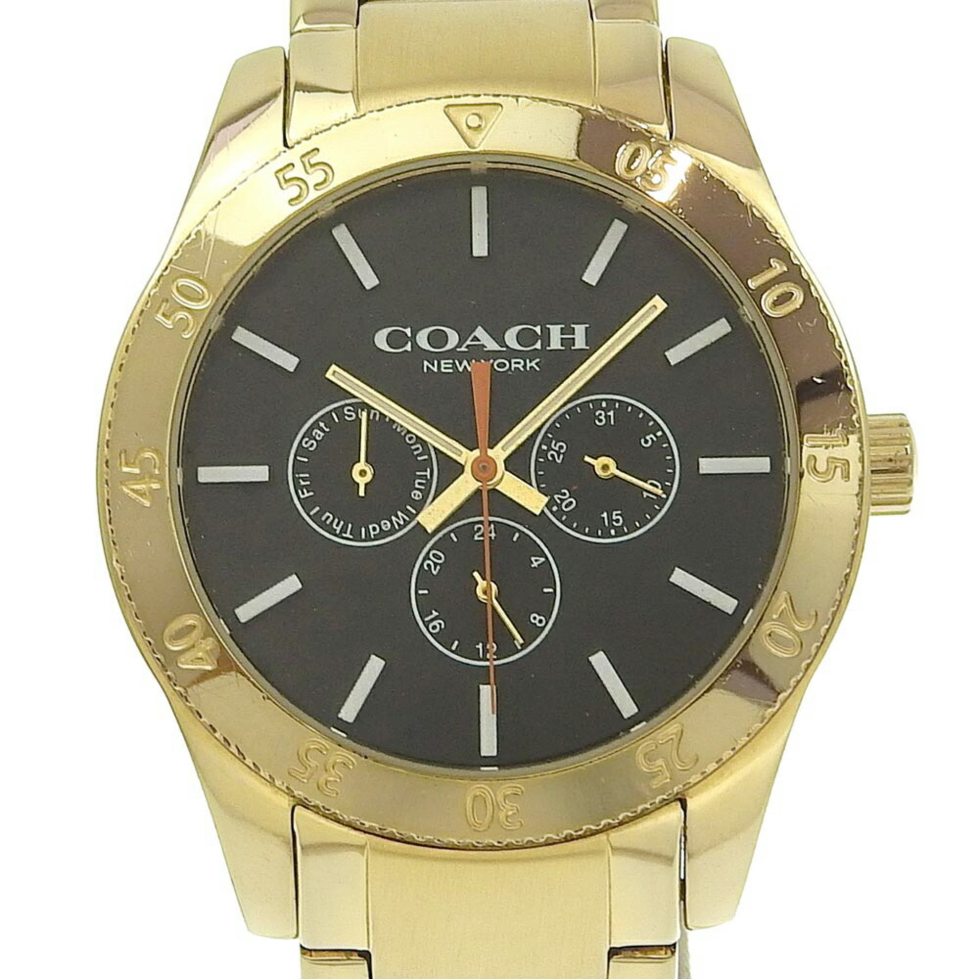 Coach Day Date Watch CA133.2.95.1754 Gold Plated Quartz Multi-Hand Analog Display Black Dial Men's I220823031