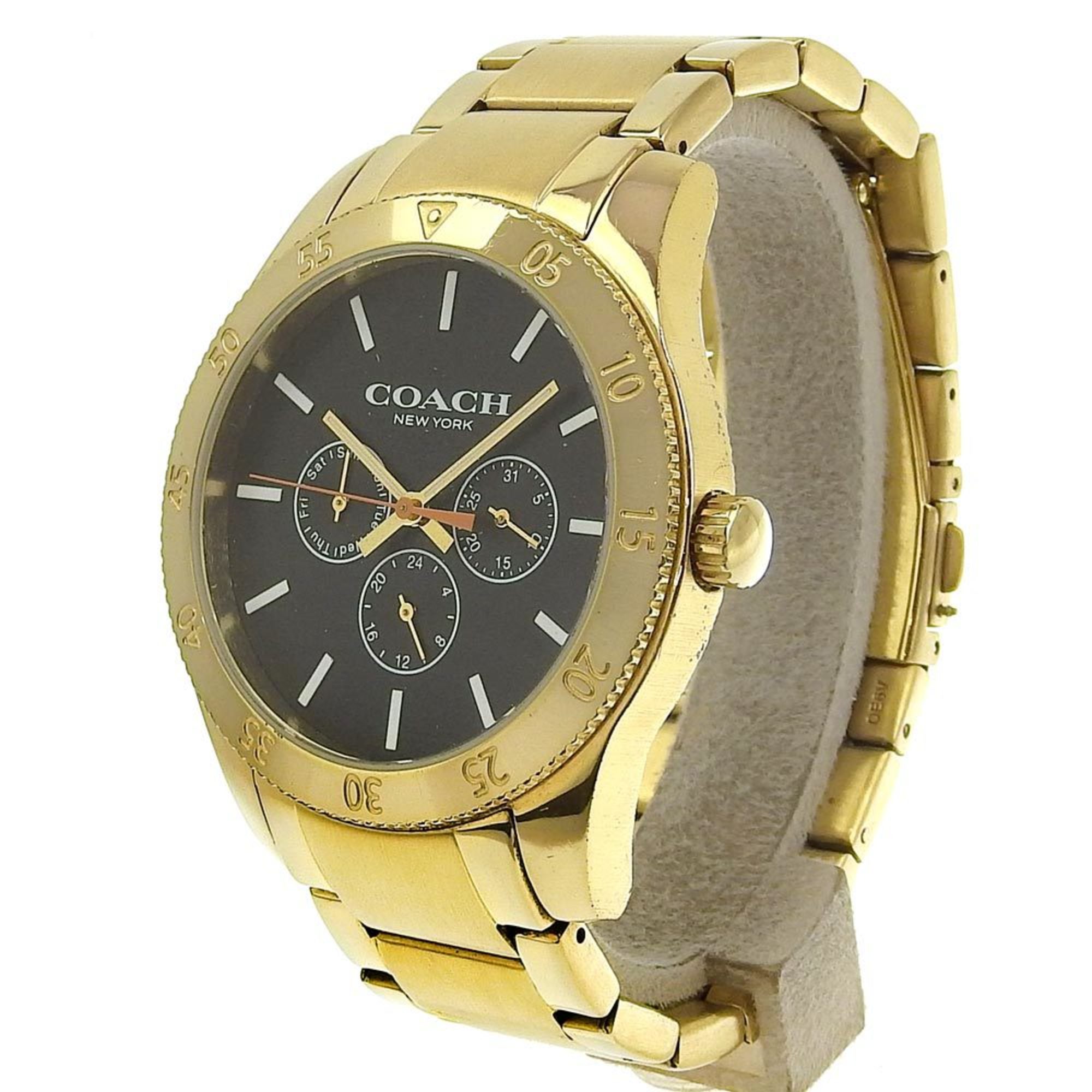 Coach Day Date Watch CA133.2.95.1754 Gold Plated Quartz Multi-Hand Analog Display Black Dial Men's I220823031