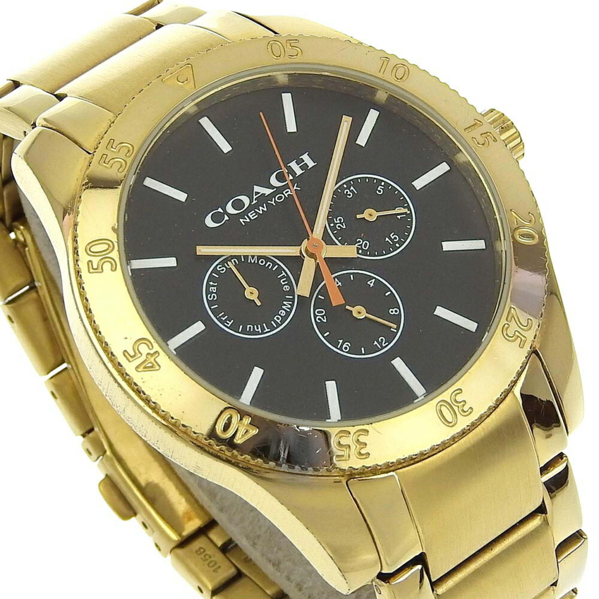 Coach Day Date Watch CA133.2.95.1754 Gold Plated Quartz Multi-Hand Analog Display Black Dial Men's I220823031