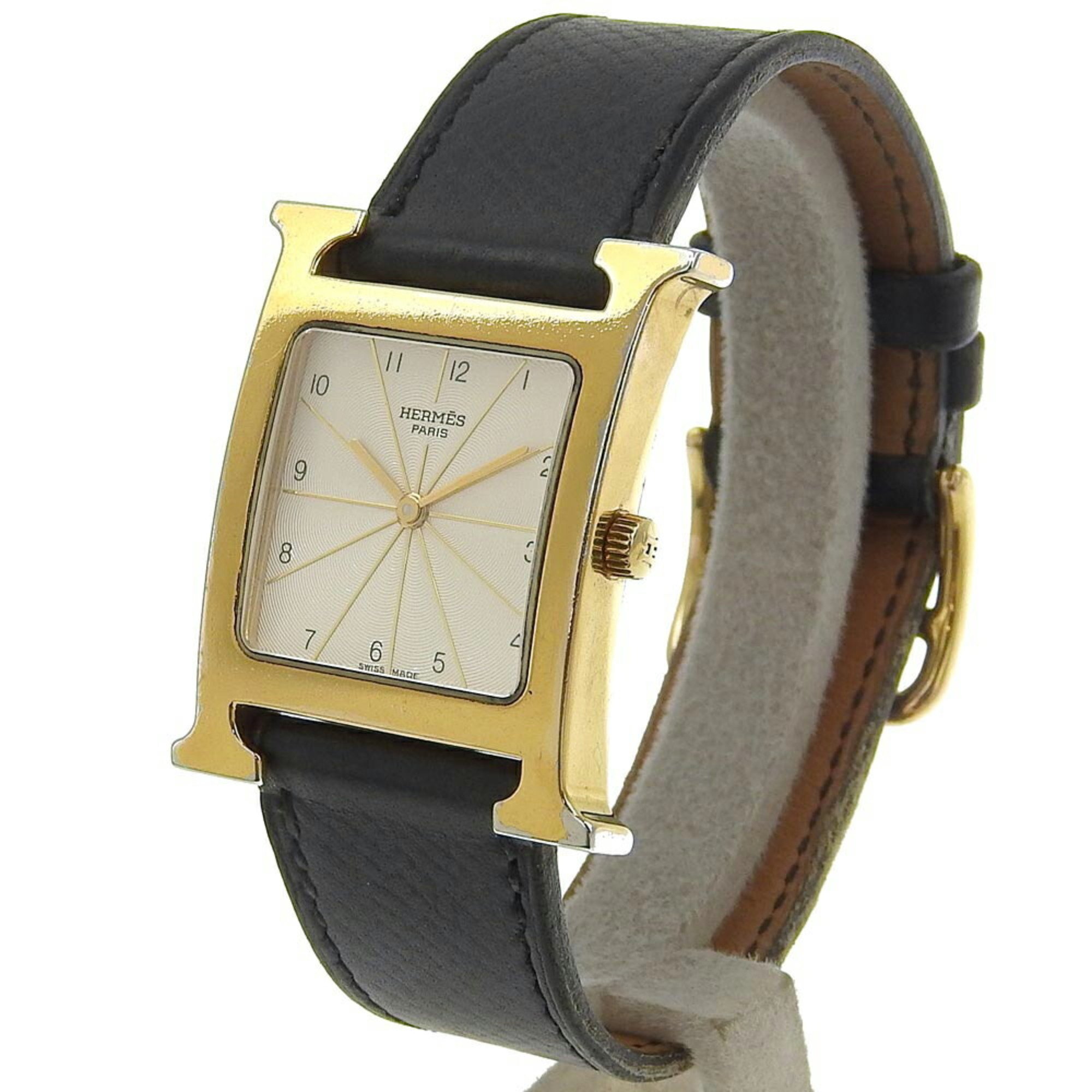 Hermes H watch HH1.501 gold plated quartz analog display white dial ladies I213023017