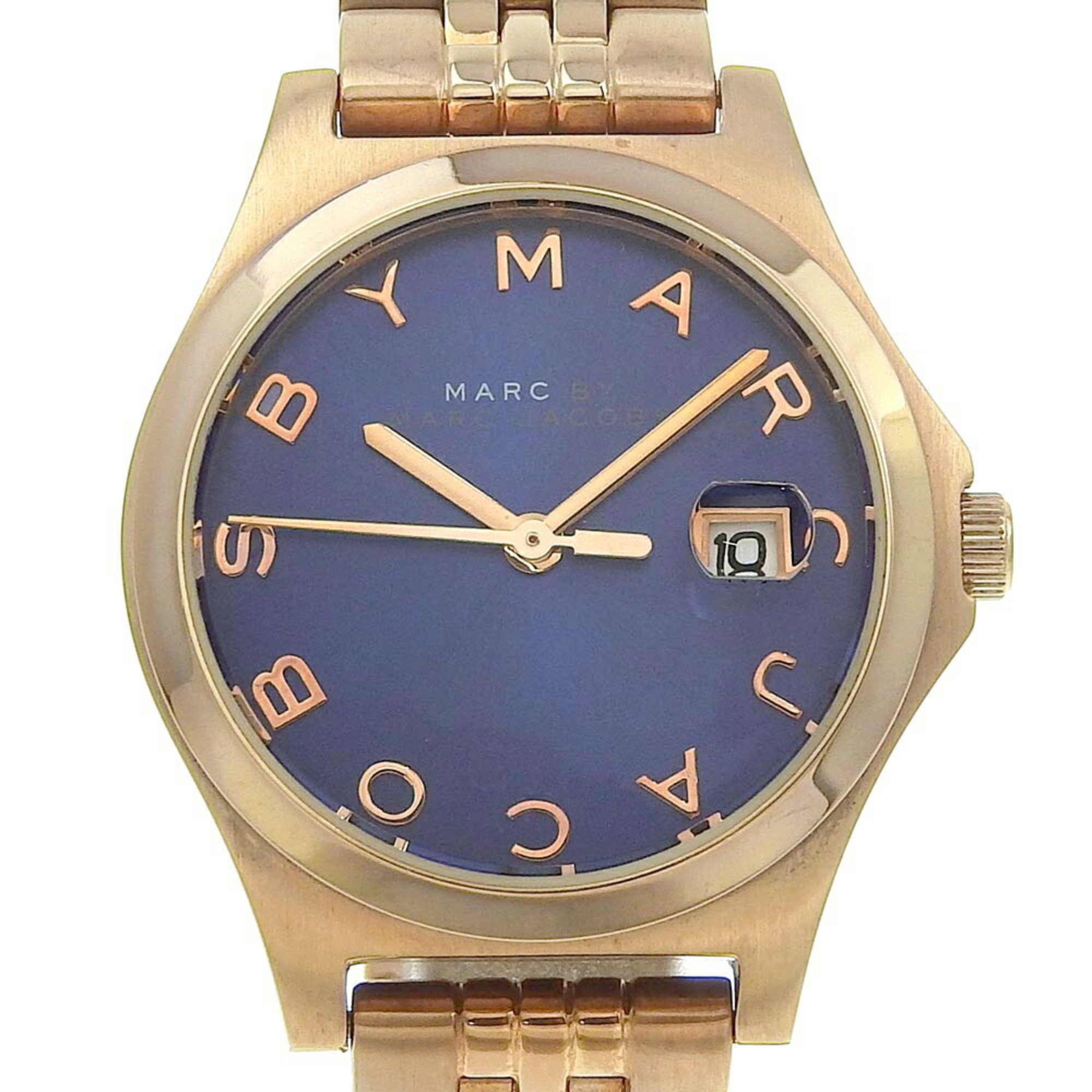 MARC BY JACOBS The Watch MBM3322 Stainless Steel Made in the USA Pink Gold Quartz Analog Display Navy Dial Slim Women's I210123034