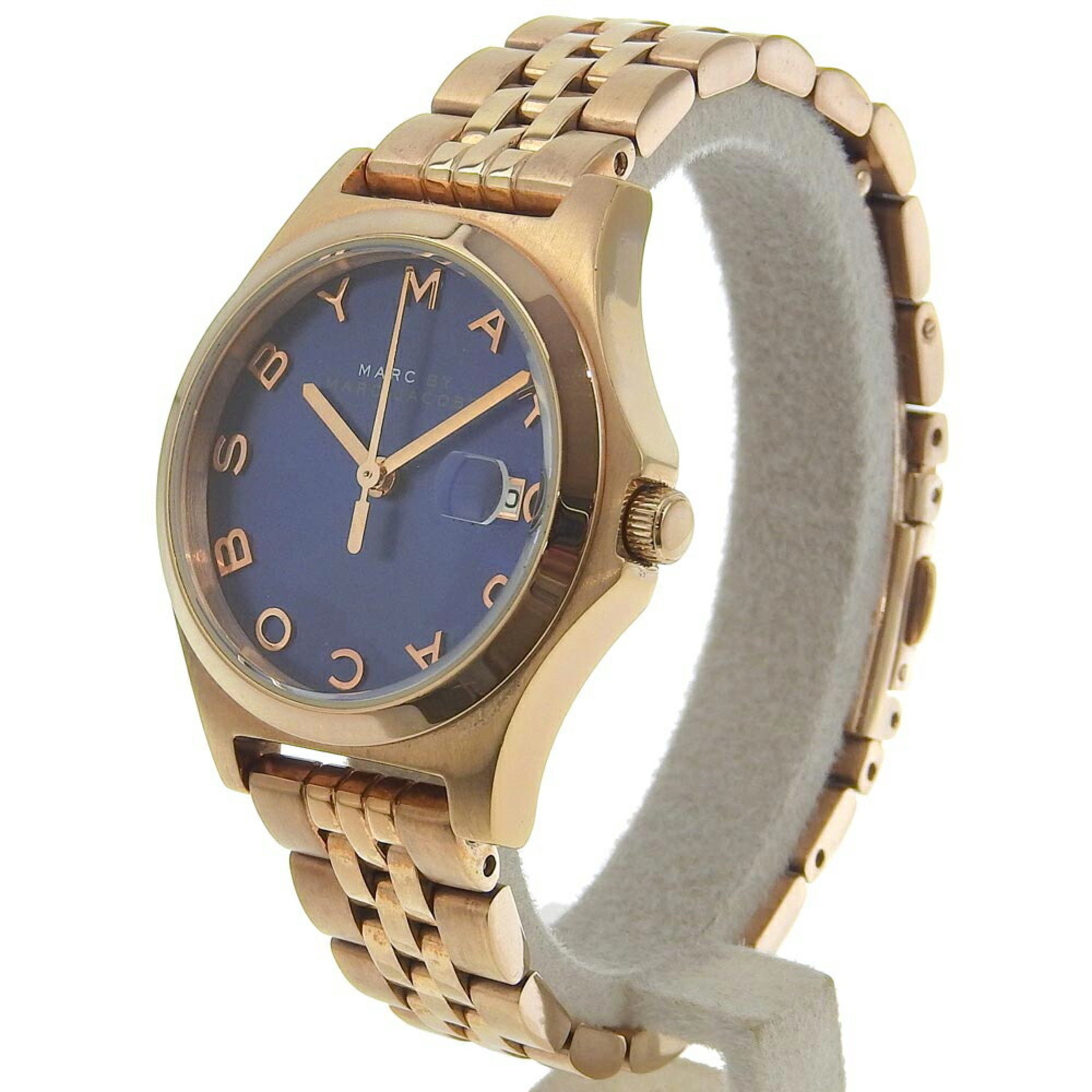 MARC BY JACOBS The Watch MBM3322 Stainless Steel Made in the USA Pink Gold Quartz Analog Display Navy Dial Slim Women's I210123034