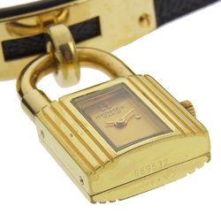 Hermes Kelly watch Gold plated x Leather 1997 Black □A Quartz Analog display dial Ladies I210123004