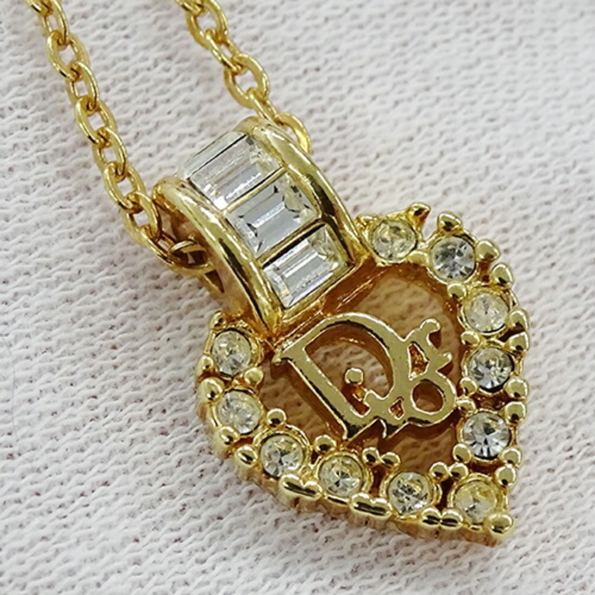 Christian Dior Necklace Women's Brand Heart GP Rhinestone Gold