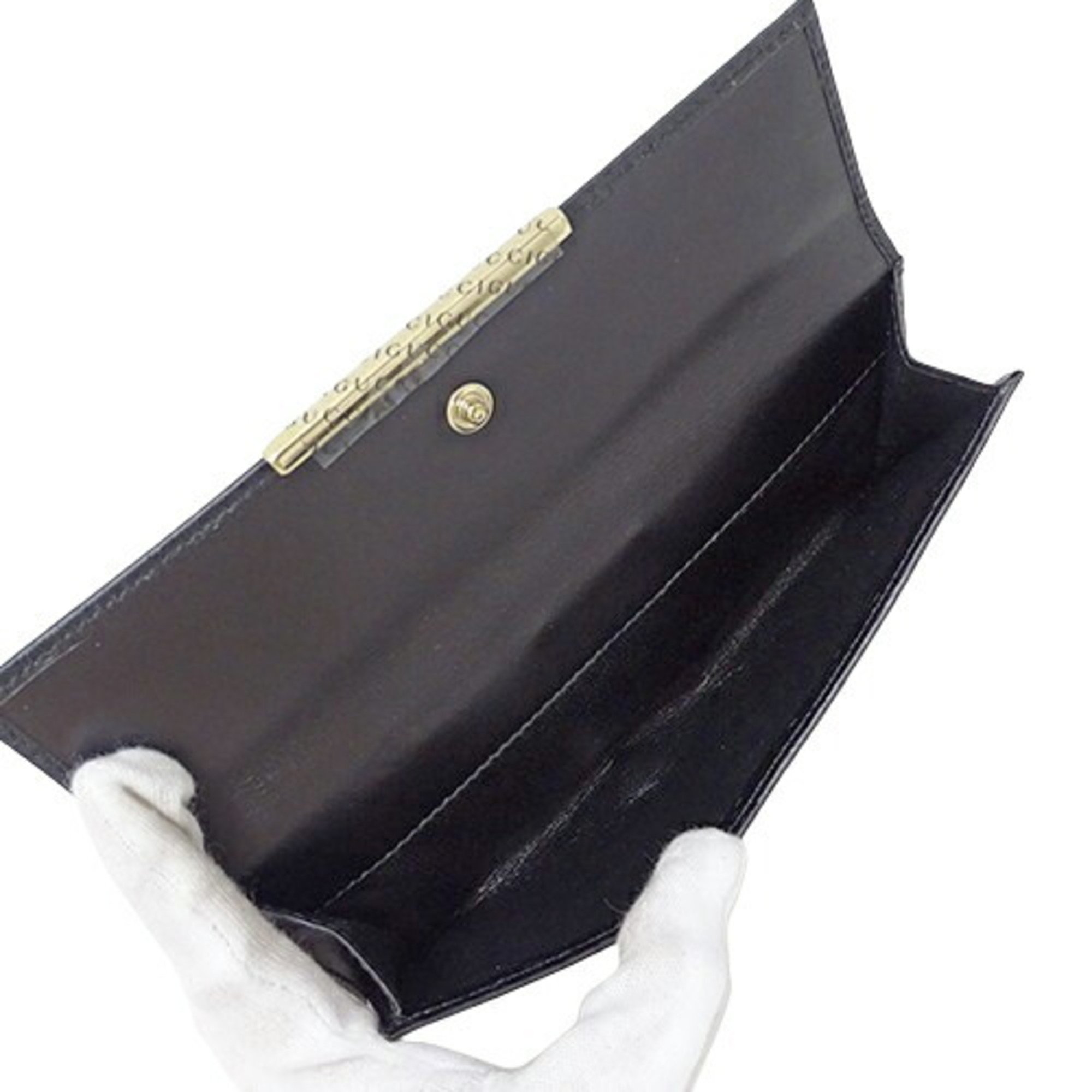 GUCCI Wallet Women's Brand Long Shima Leather Black 112715 W Hook