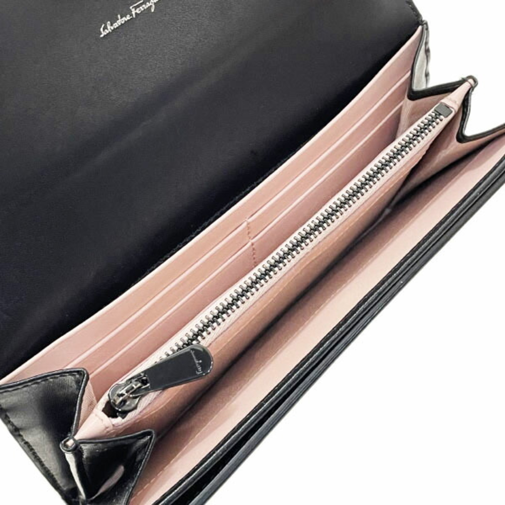 Salvatore Ferragamo Long Wallet Vara Bifold Leather Black 22 D324 Ribbon YY-13059