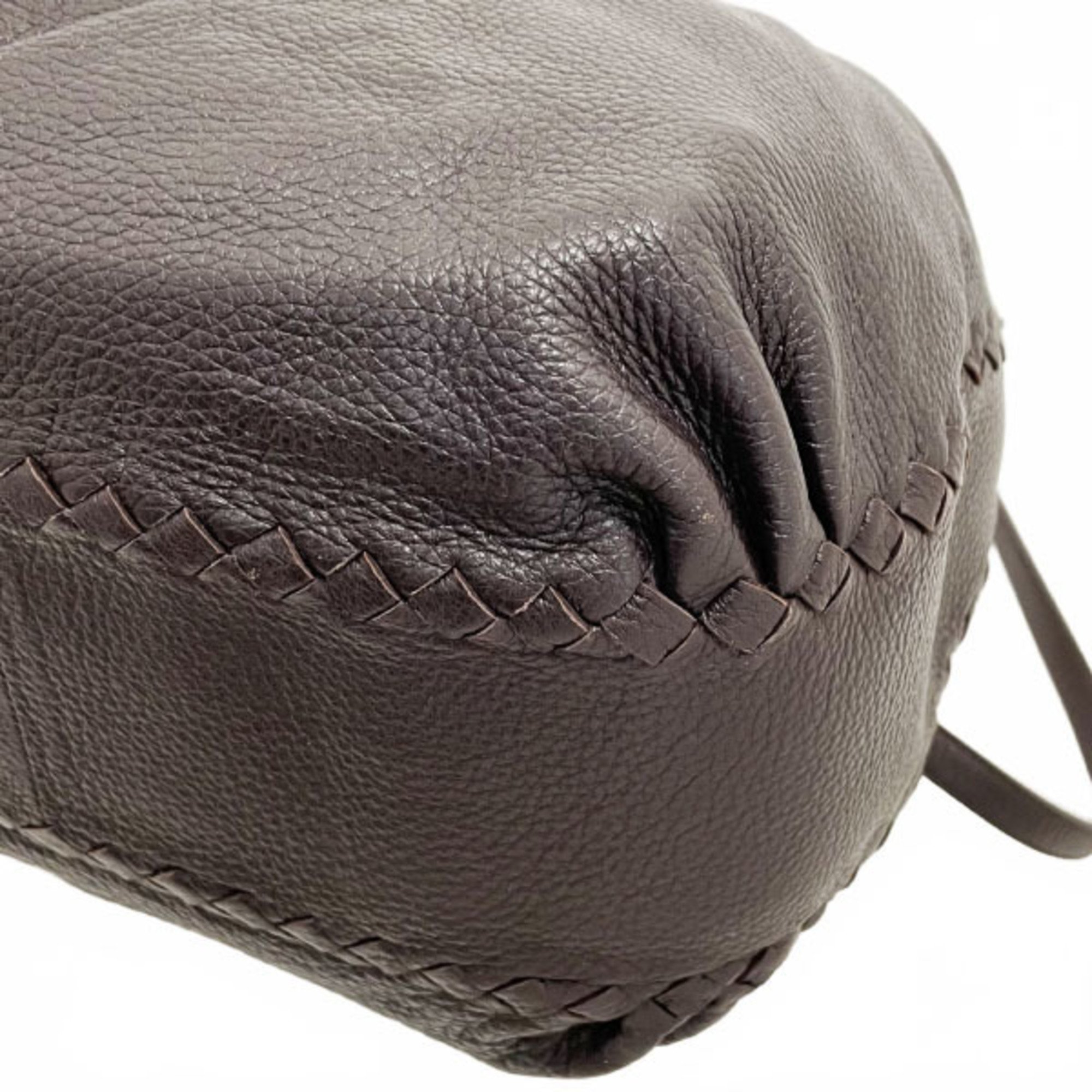 BOTTEGA VENETA Bag Intrecciato Handbag Leather Dark Brown 210612 Tote Shoulder Pochette KMN-12925