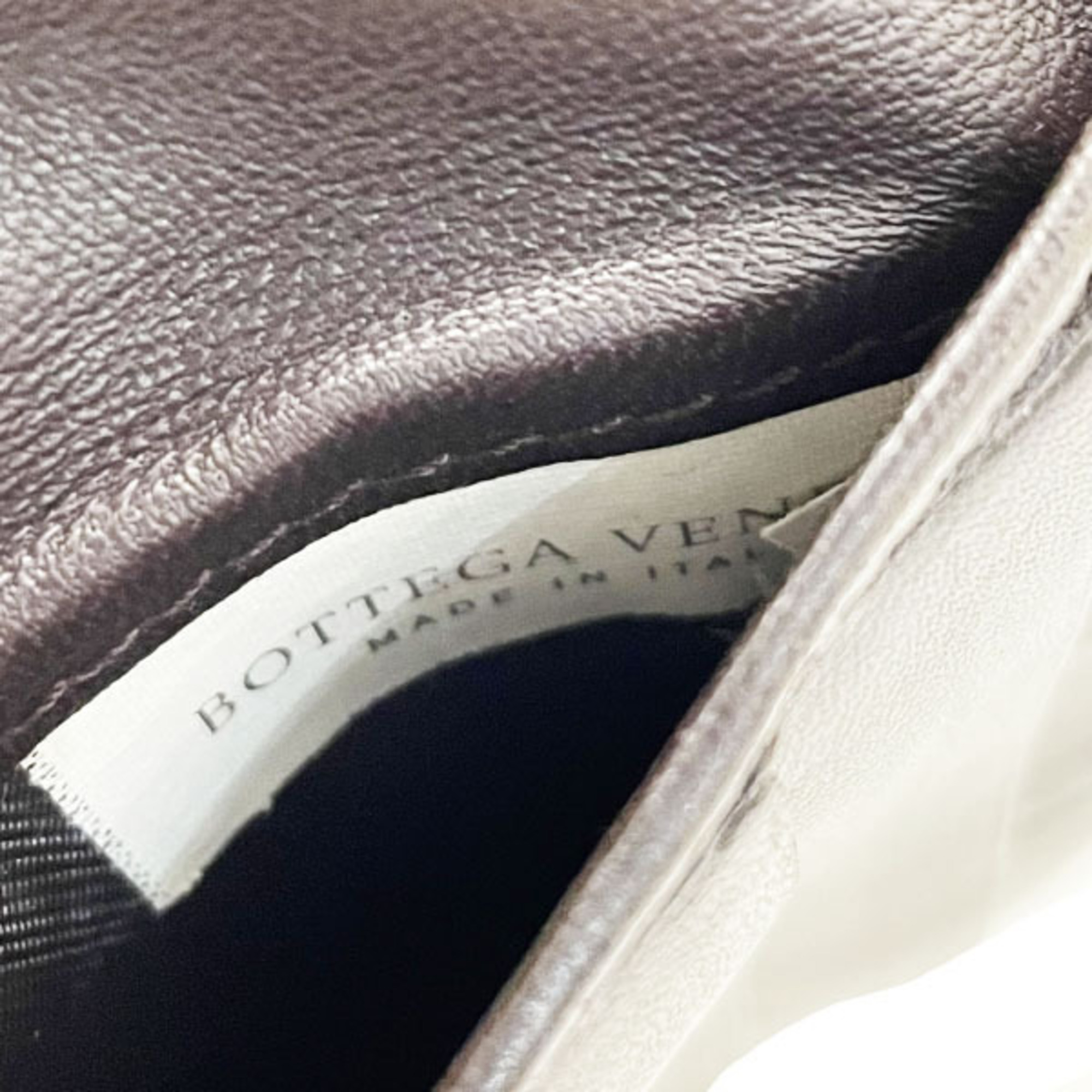 BOTTEGA VENETA Bifold Wallet Intrecciato Nappa Dark Brown 114073 Mesh Leather Lambskin Compact Round HH-12861
