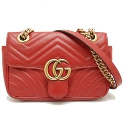 GUCCI Gucci Quilted Mini Bag 446744 Shoulder GG Marmont Leather Red 251424