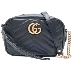 GUCCI GG Marmont Quilted Mini Bag 448065 Crossbody Shoulder Leather Black 450175