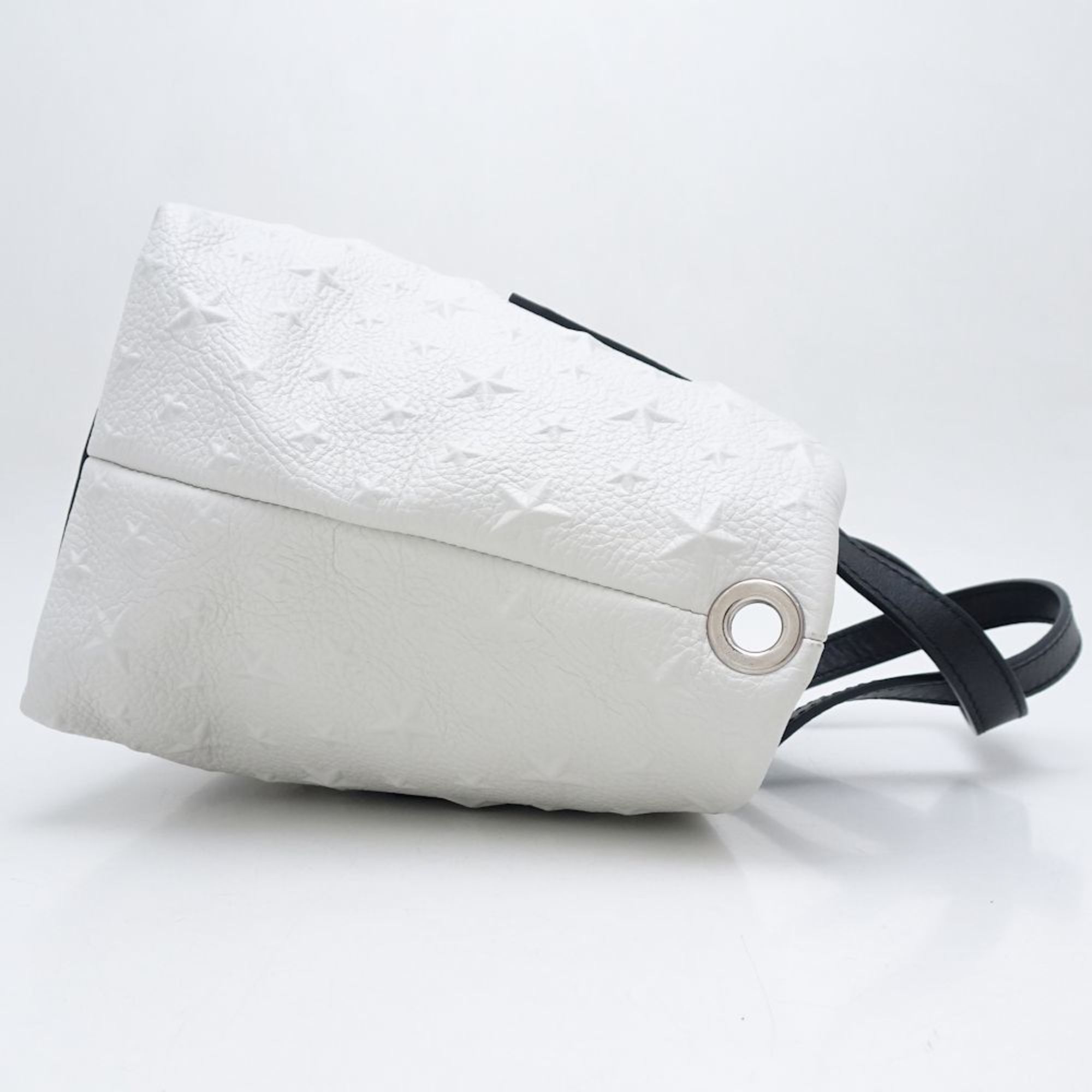 JIMMY CHOO Mini Sara Handbag Embossed Star Leather White Black 350769