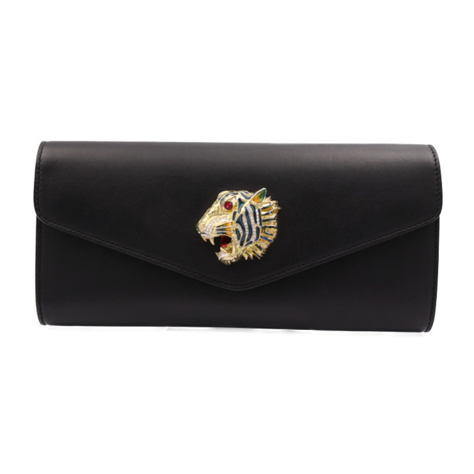 GUCCI Gucci Raja Broadway Clutch Bag 576532 Leather Black Second Tiger Head