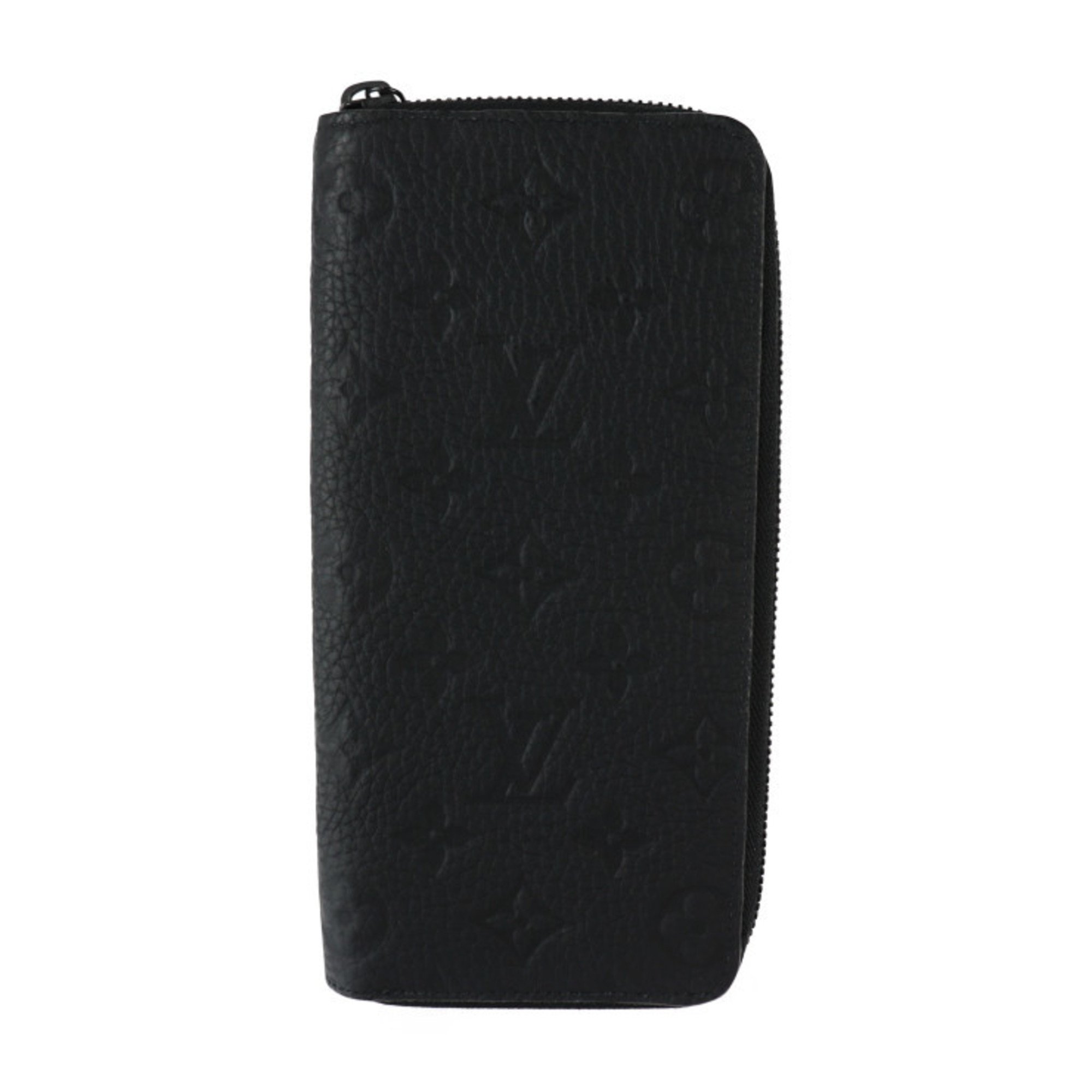 LOUIS VUITTON Zippy Wallet Vertical Monogram Embossed Long M69047 Taurillon Leather Black Round Vuitton