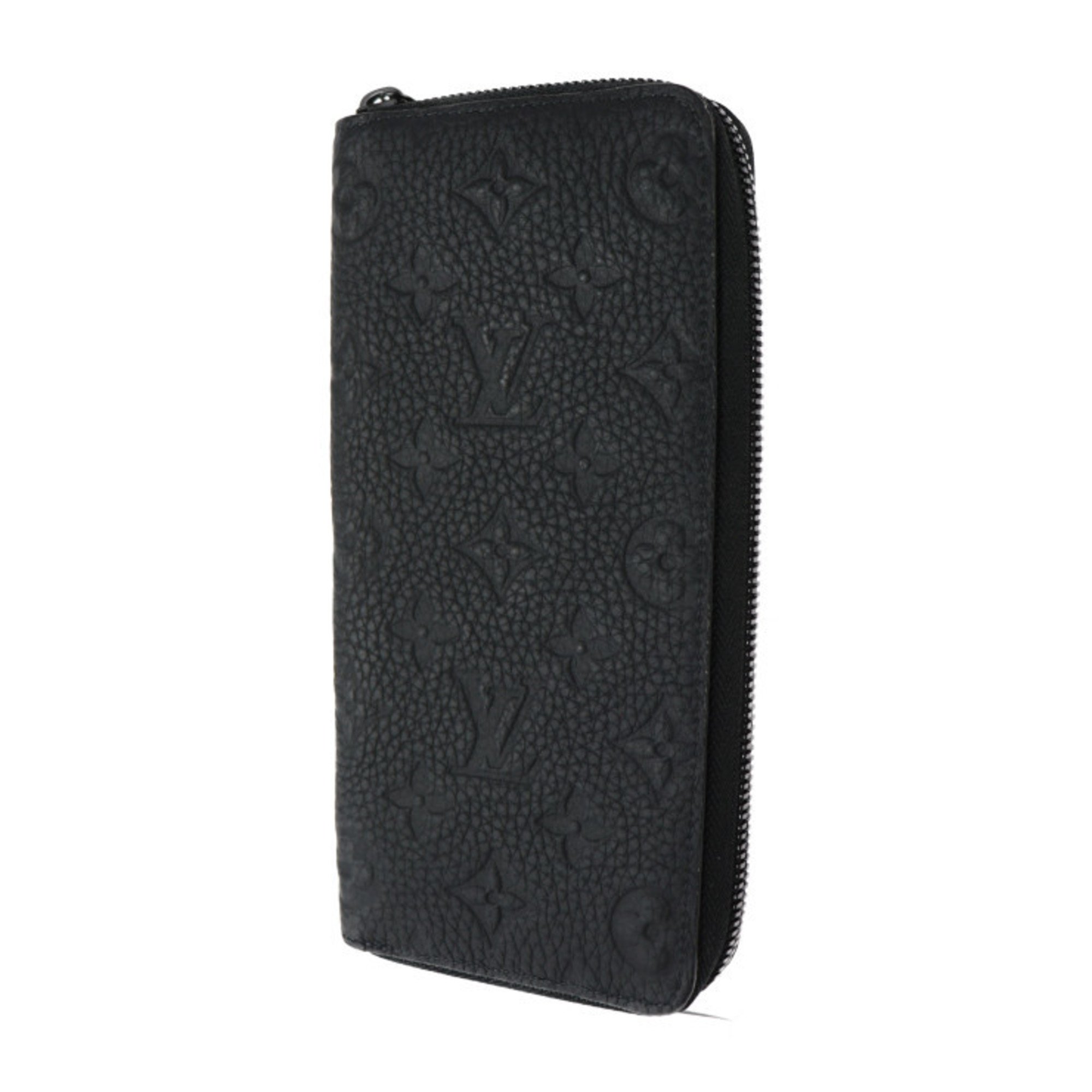 LOUIS VUITTON Zippy Wallet Vertical Monogram Embossed Long M69047 Taurillon Leather Black Round Vuitton