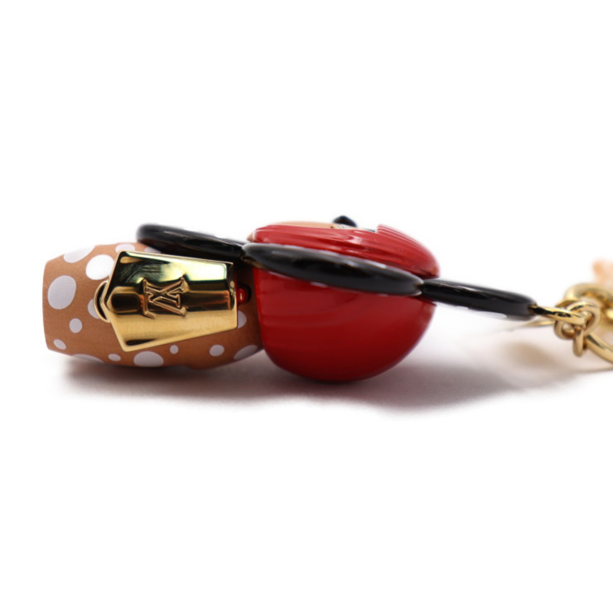 LOUIS VUITTON Portocle Vivienne Infinity Dot Yayoi Kusama Collaboration Keychain M01145 Wood Black x Red Natural White Key Ring Bag Charm