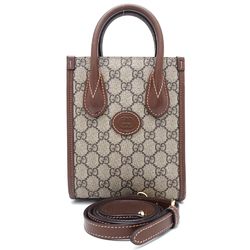 GUCCI Gucci Interlocking G Mini Tote Bag 671623 Shoulder GG Supreme Canvas x Leather Brown 350971