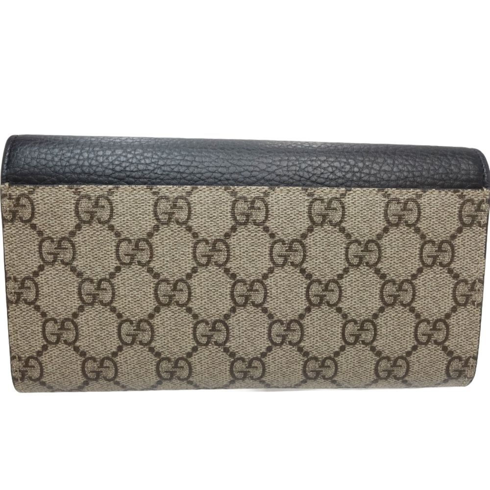 GUCCI GG Marmont Continental Wallet 456116 Long Supreme Canvas x Leather Beige Black 083869