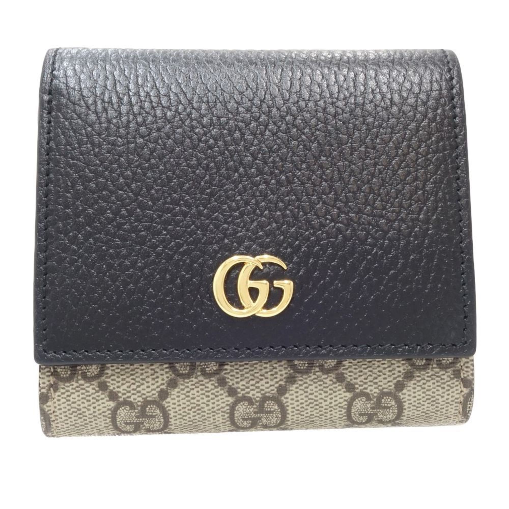 GUCCI Gucci GG Marmont Medium Wallet 598587 Bifold Supreme Canvas x Leather Beige Black 083867