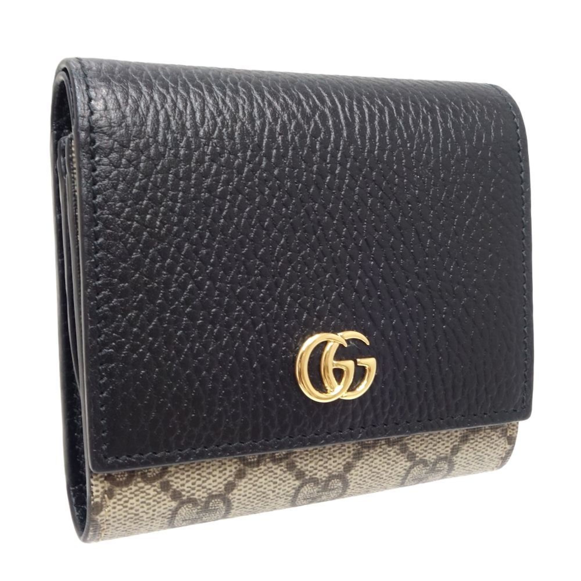 GUCCI Gucci GG Marmont Medium Wallet 598587 Bifold Supreme Canvas x Leather Beige Black 083867