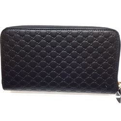 GUCCI Gucci Round Zipper Micro Guccisima 449391 Long Wallet Leather Black Outlet 180143