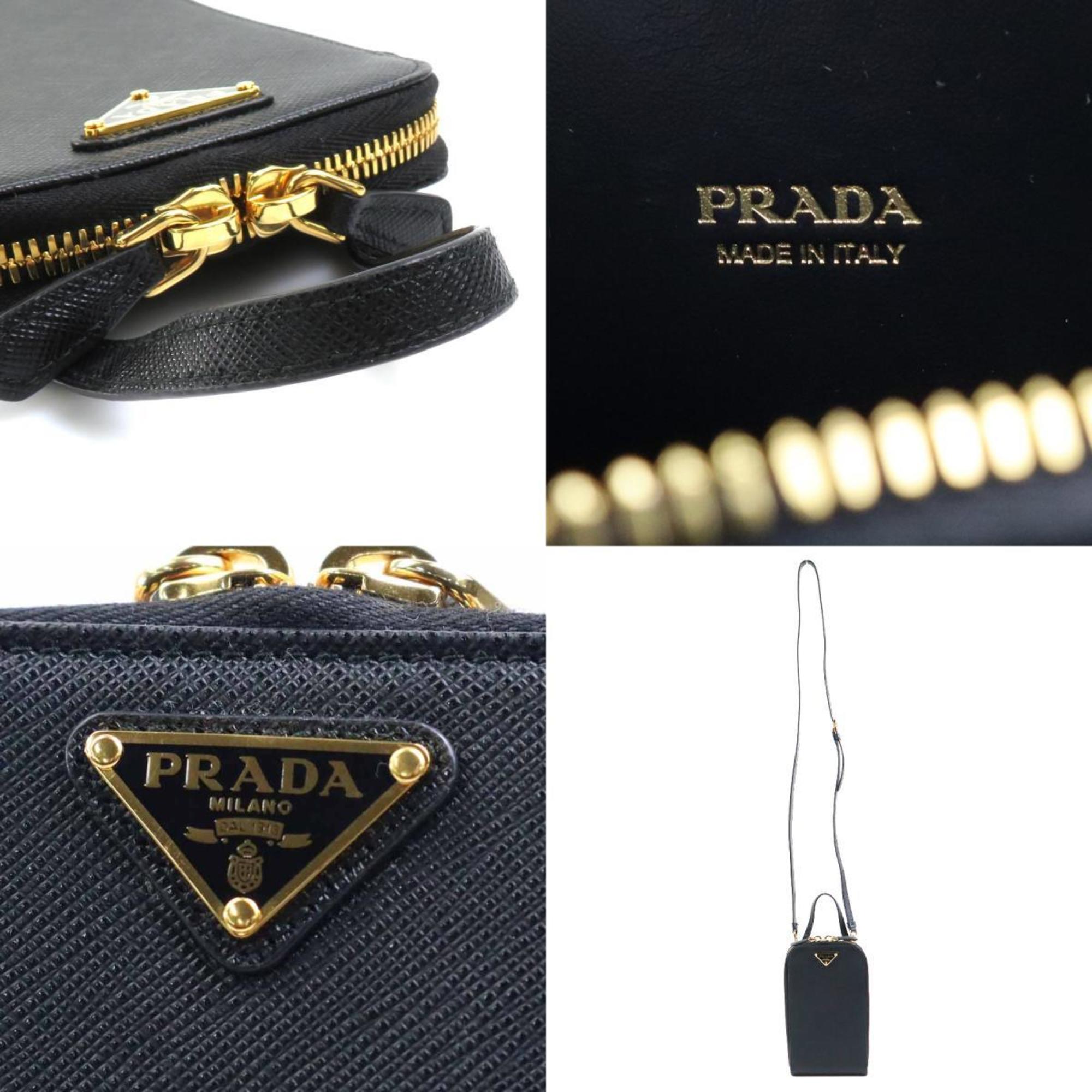 PRADA Phone Pouch Leather Black Ladies