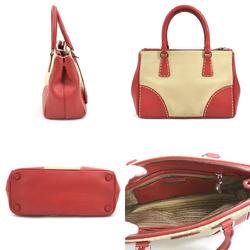 PRADA Handbag Crossbody Shoulder Bag Canvas/Leather Red x Beige Women's B1801K