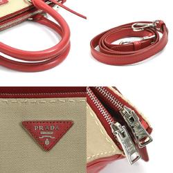 PRADA Handbag Crossbody Shoulder Bag Canvas/Leather Red x Beige Women's B1801K