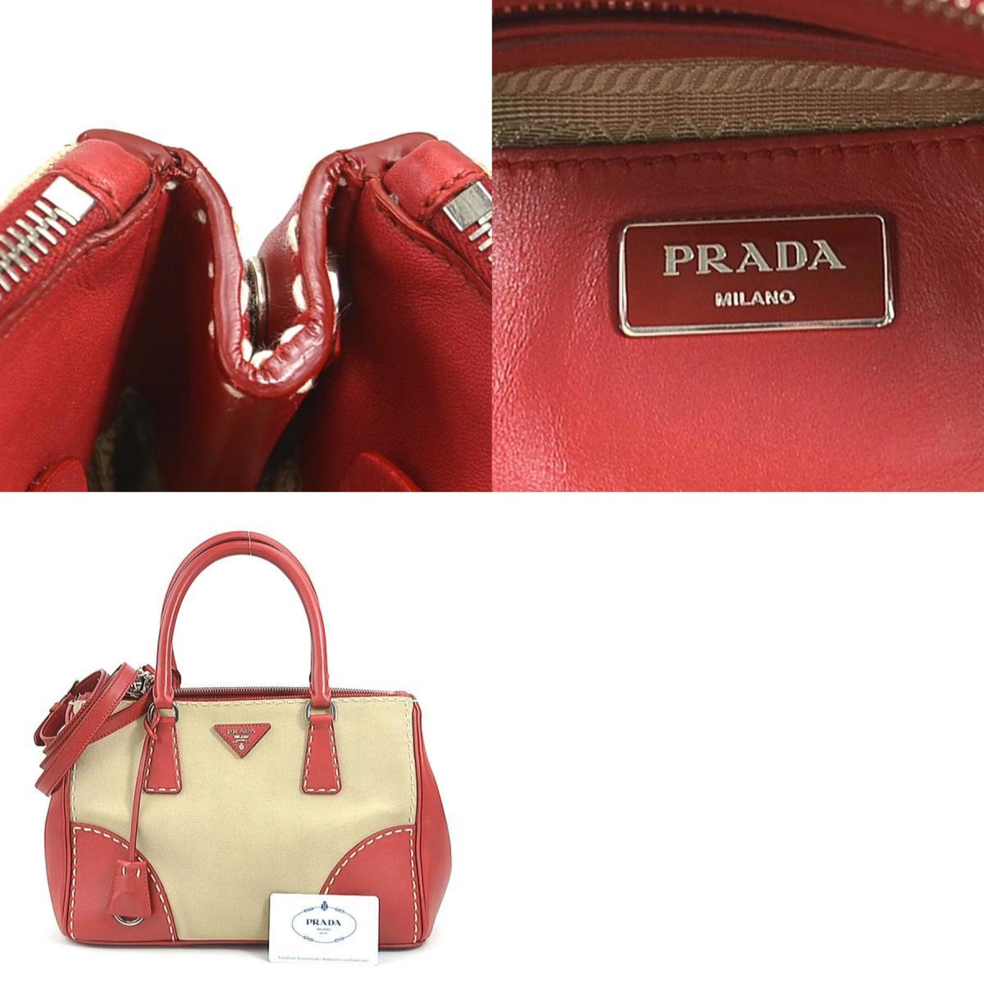 PRADA Handbag Crossbody Shoulder Bag Canvas/Leather Red x Beige Women's B1801K