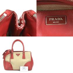 PRADA Handbag Crossbody Shoulder Bag Canvas/Leather Red x Beige Women's B1801K