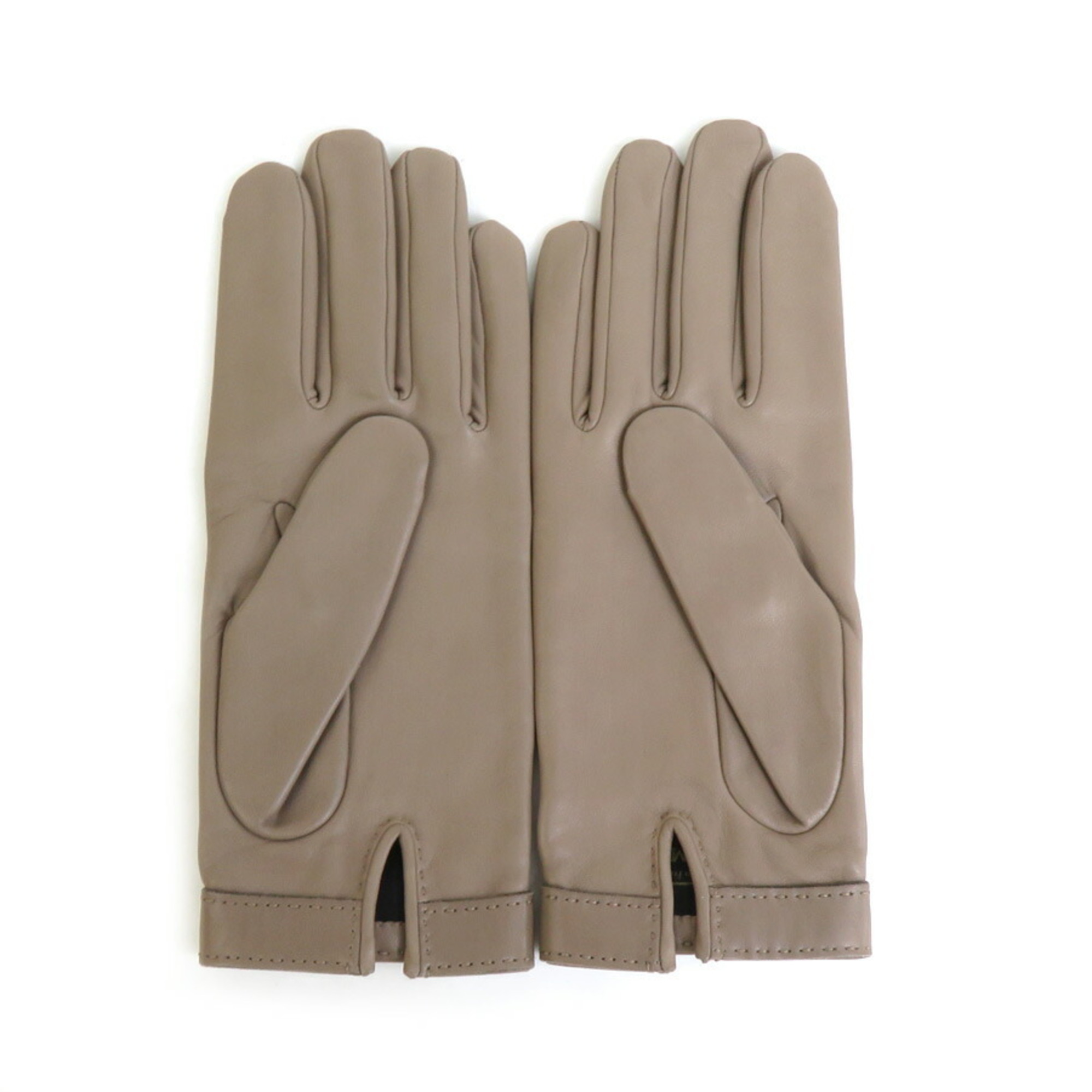 HERMES Gloves Leather/Metal Greige/Silver Ladies
