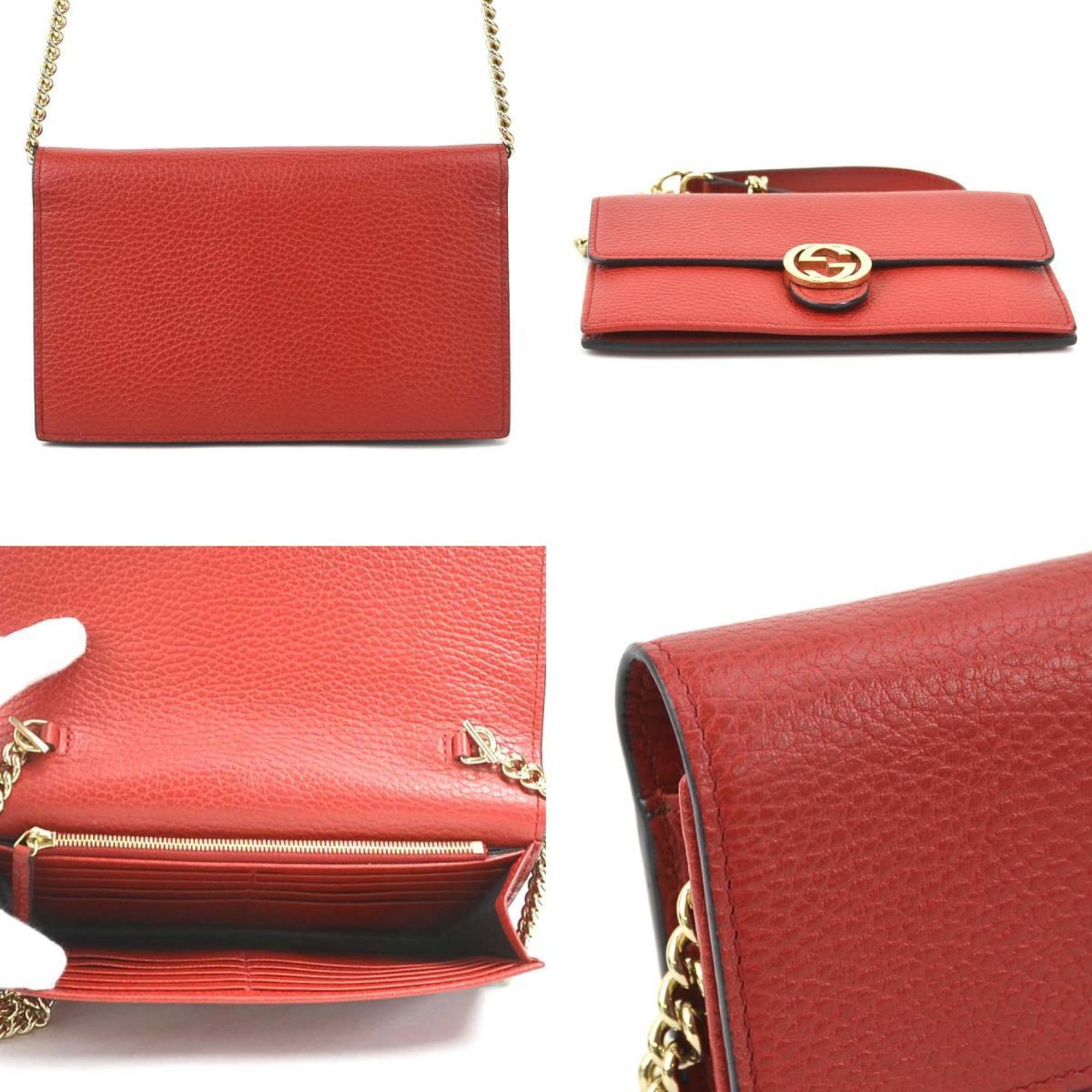 GUCCI Crossbody Shoulder Bag Interlocking G Leather/Metal Red/Gold Women's 510314