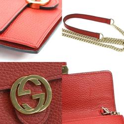 GUCCI Crossbody Shoulder Bag Interlocking G Leather/Metal Red/Gold Women's 510314