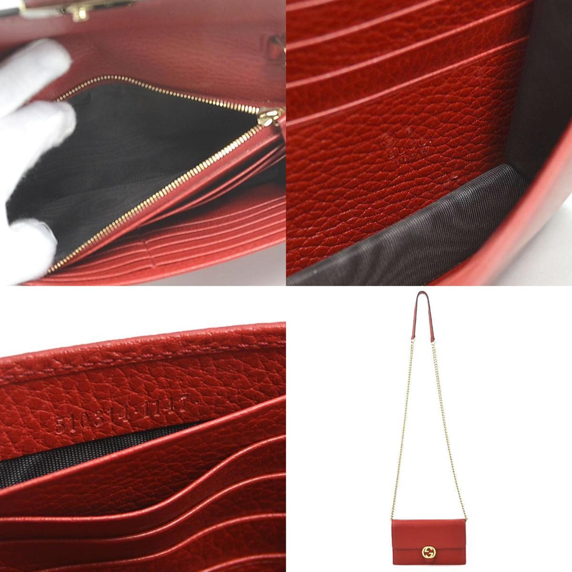 GUCCI Crossbody Shoulder Bag Interlocking G Leather/Metal Red/Gold Women's 510314