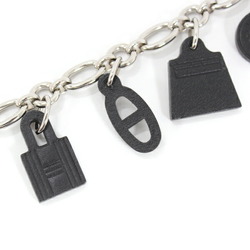 Hermes Amulet 5 Bag Charm Keychain Black Silver Vau Barenia Leather Stainless Steel Women's Men's Kelly Cadena Serie Chaine d'Ancle HERMES T4350