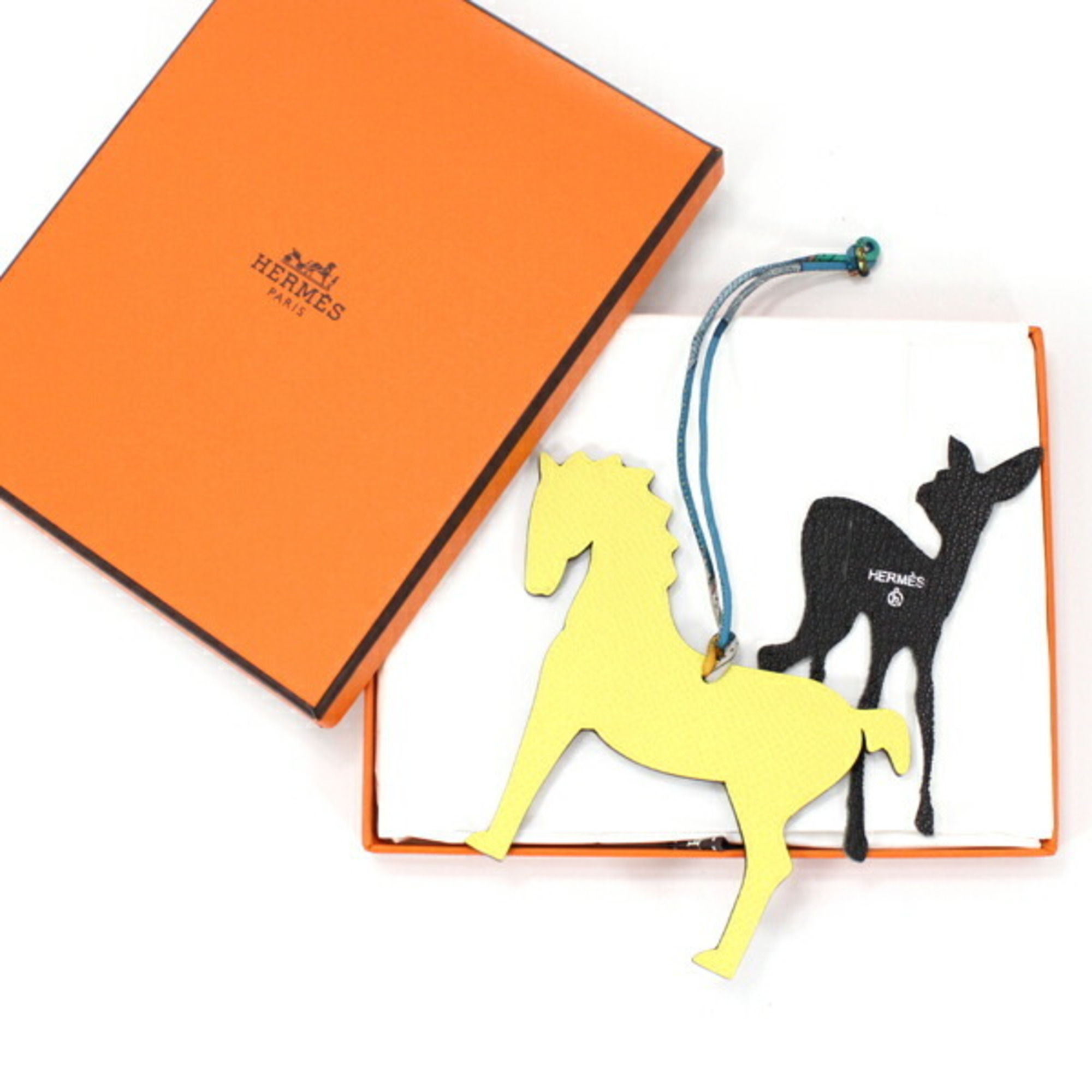 Hermes Petit Ash Horse Bag Charm Yellow x Brown Epson Taurillon Leather HERMES KM2529