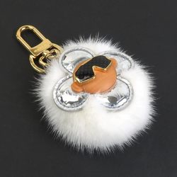 LOUIS VUITTON Charm Key Ring Porte Cle Snow Vivienne Fur/Metal White Unisex M00554