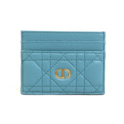 Christian Dior Card Case Business Holder Pass CARO Leather Light Blue Ladies
