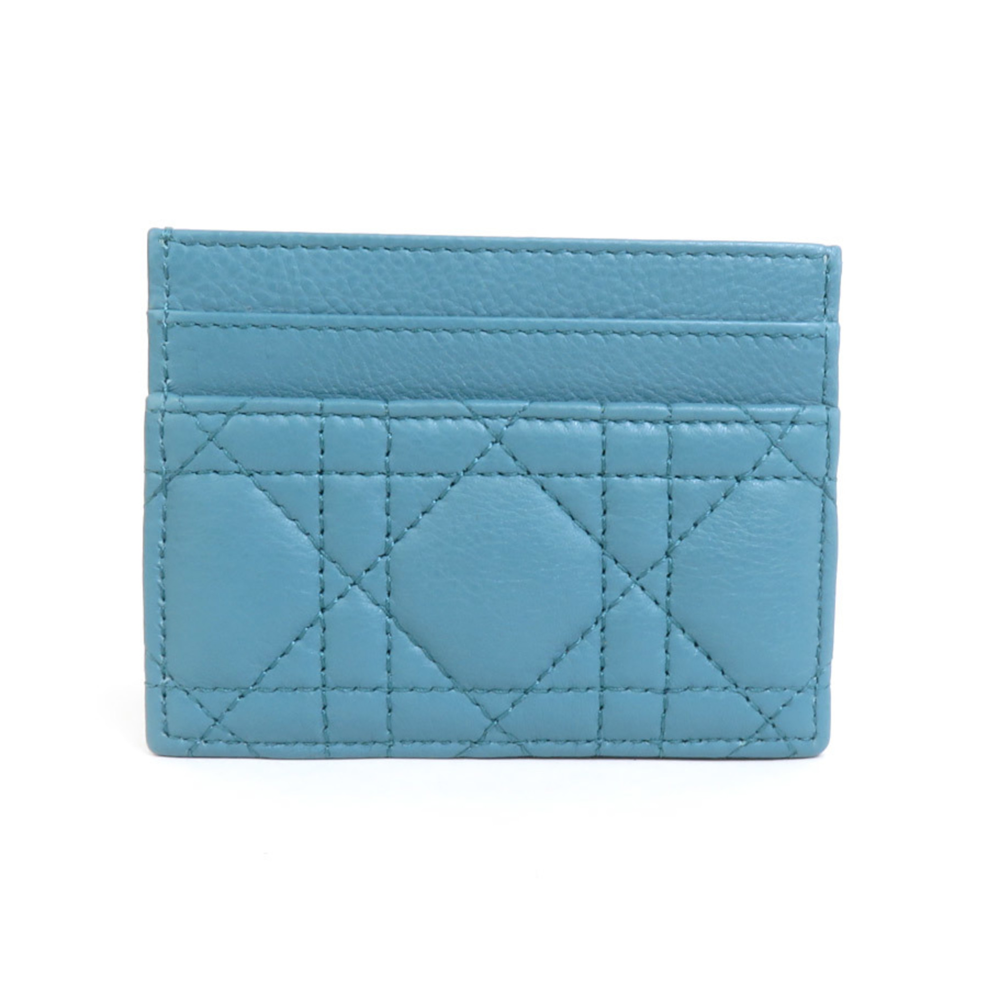 Christian Dior Card Case Business Holder Pass CARO Leather Light Blue Ladies