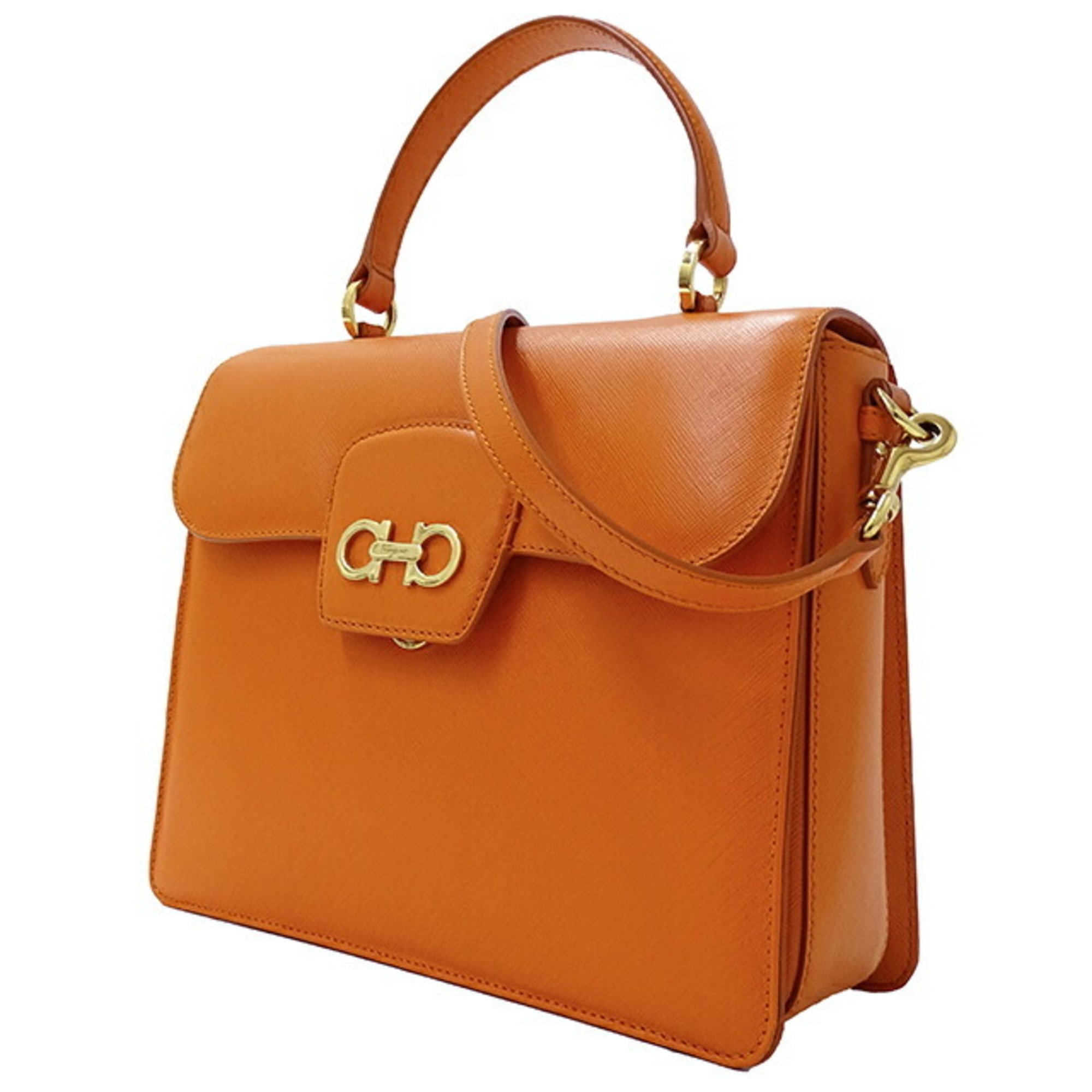 Salvatore Ferragamo Ferragamo Bag Women's Brand W Gancini Handbag Shoulder 2way Leather Orange