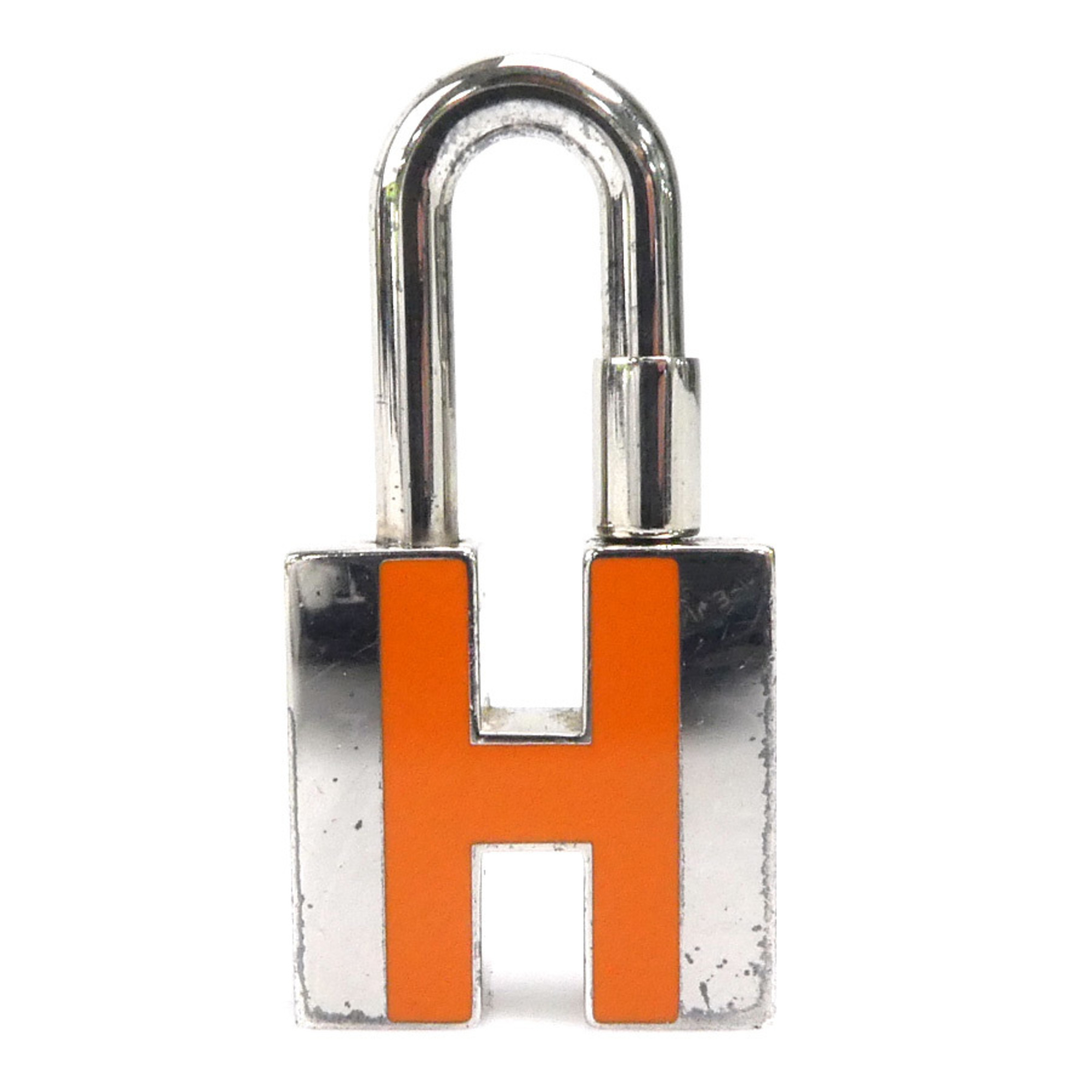 HERMES Cadena Charm H Logo Metal/Enamel Silver/Orange Unisex