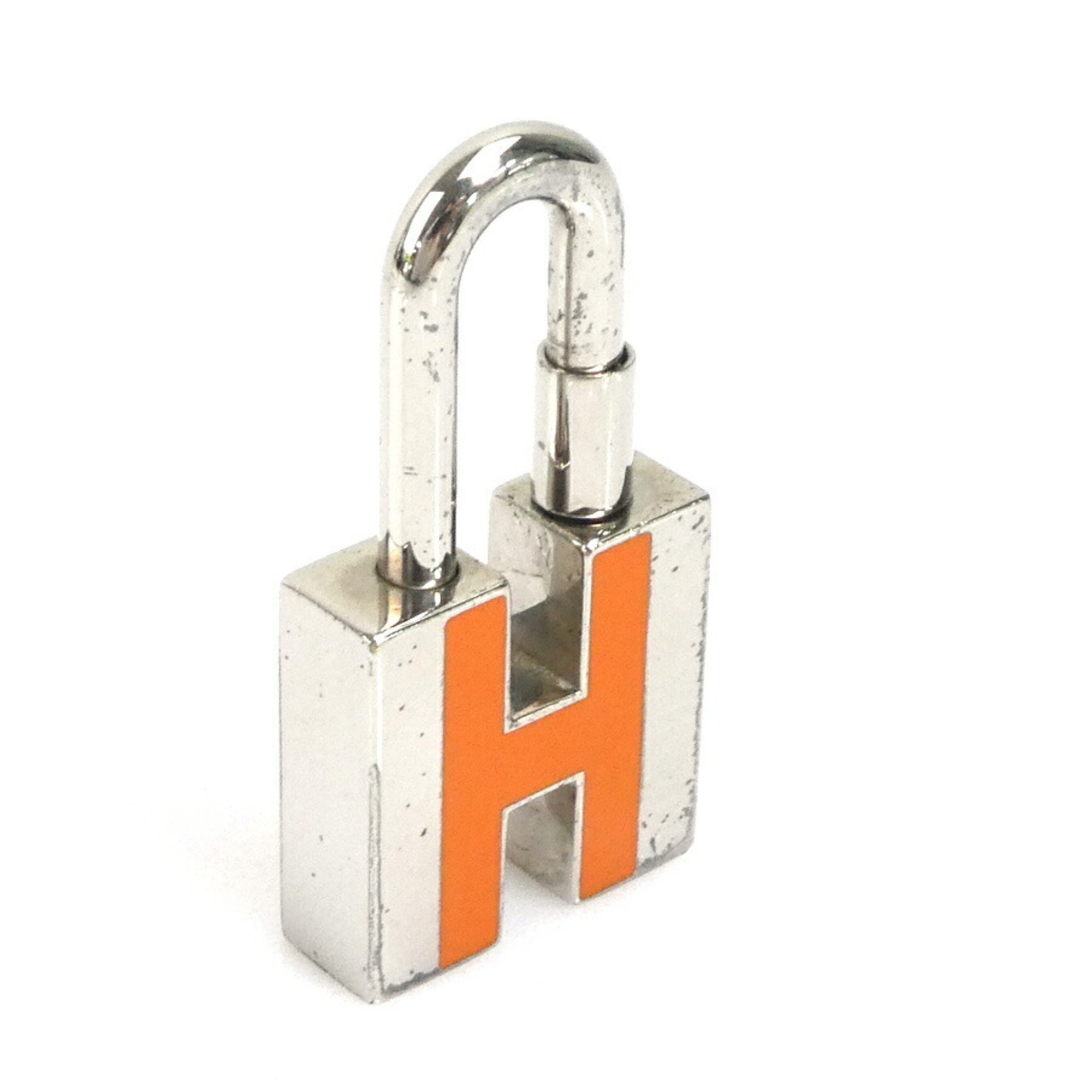 HERMES Cadena Charm H Logo Metal/Enamel Silver/Orange Unisex