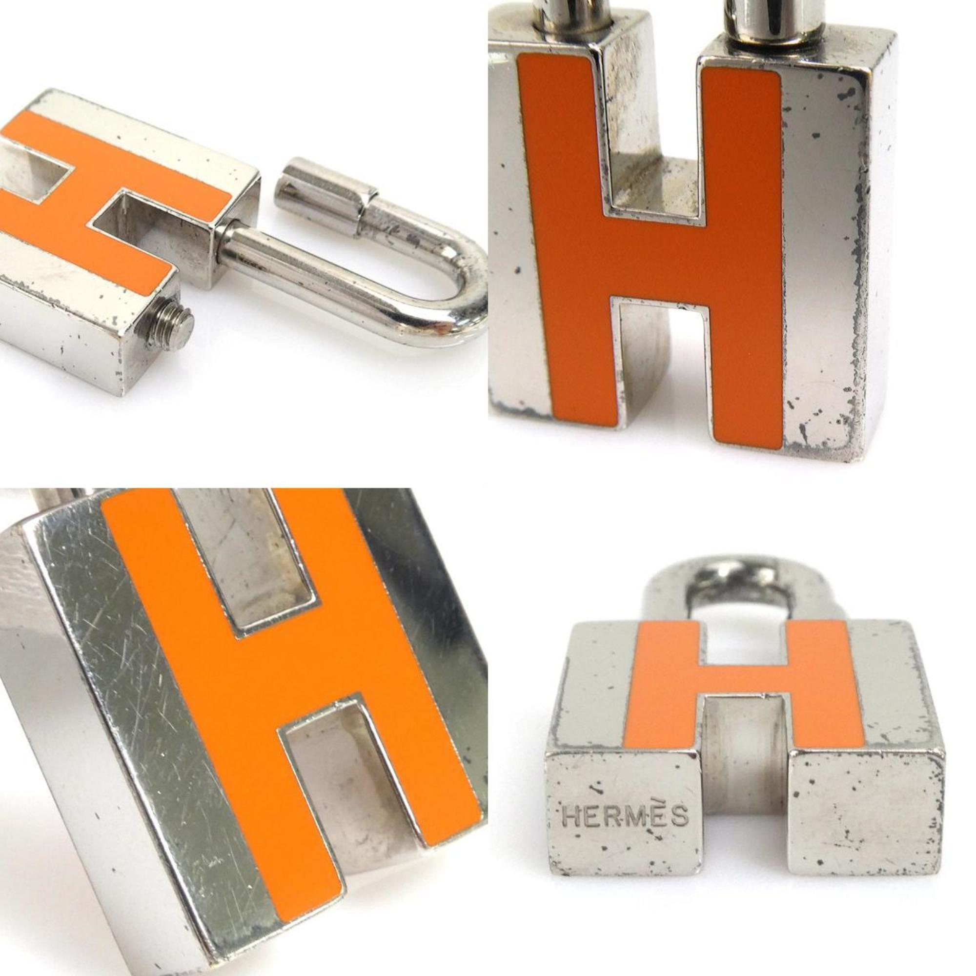 HERMES Cadena Charm H Logo Metal/Enamel Silver/Orange Unisex