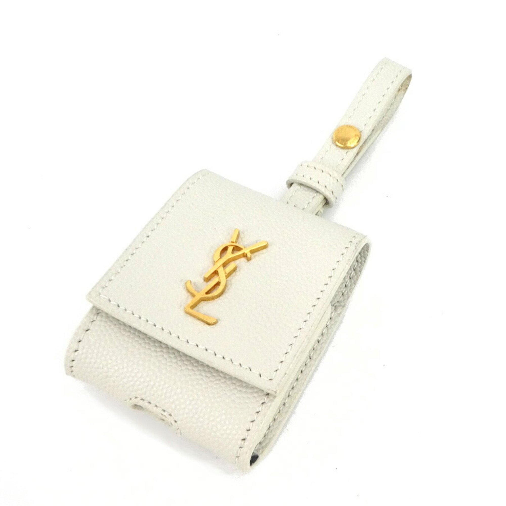 SAINT LAURENT AirPods Case Leather/Metal Ivory/Gold Unisex