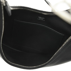 Hermes Buddy Pocket Shoulder Body Bag Canvas Leather Black Gray B engraved