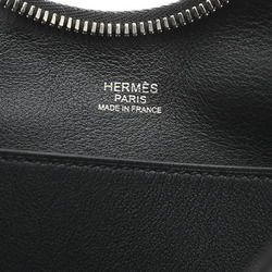 Hermes Buddy Pocket Shoulder Body Bag Canvas Leather Black Gray B engraved