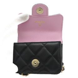 Chanel Chain Shoulder Bag Pouch Lambskin Black Pink