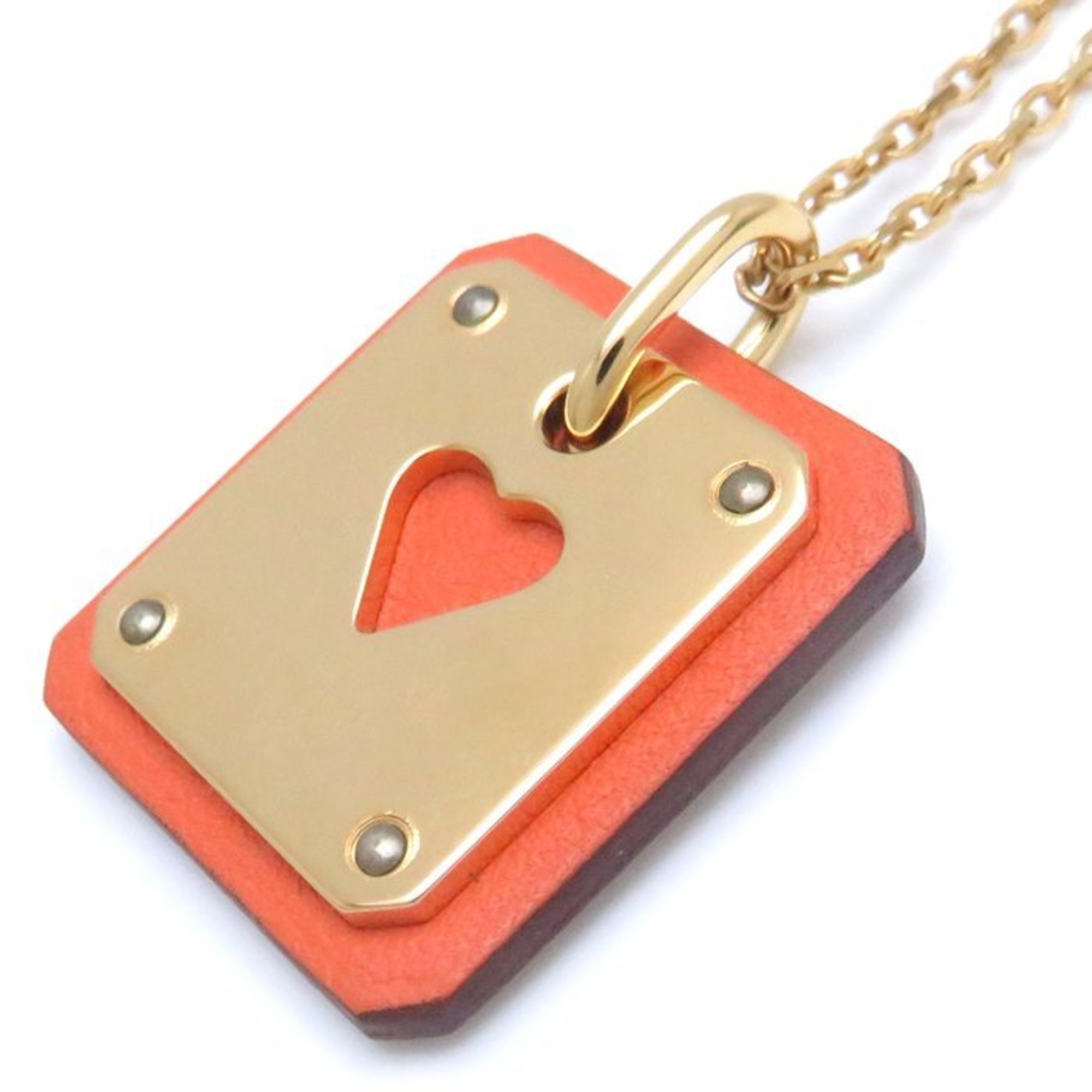 HERMES As de Cour PM Pendant Necklace Heart Z Engraved 2021 Vaux Swift x GP Orange Gold 198580