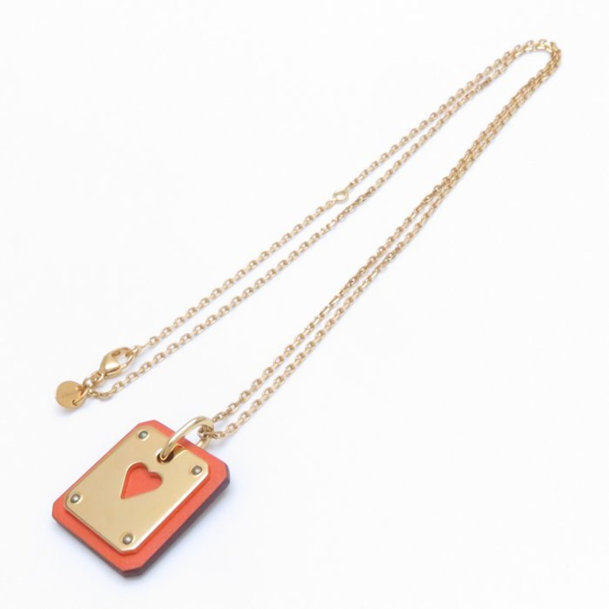 HERMES As de Cour PM Pendant Necklace Heart Z Engraved 2021 Vaux Swift x GP Orange Gold 198580