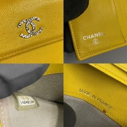 CHANEL Caviar skin leather W bifold wallet compact yellow 44010