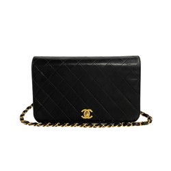 CHANEL Matelasse Lambskin Full Flap Chain Shoulder Bag Black 3mnj1448-3